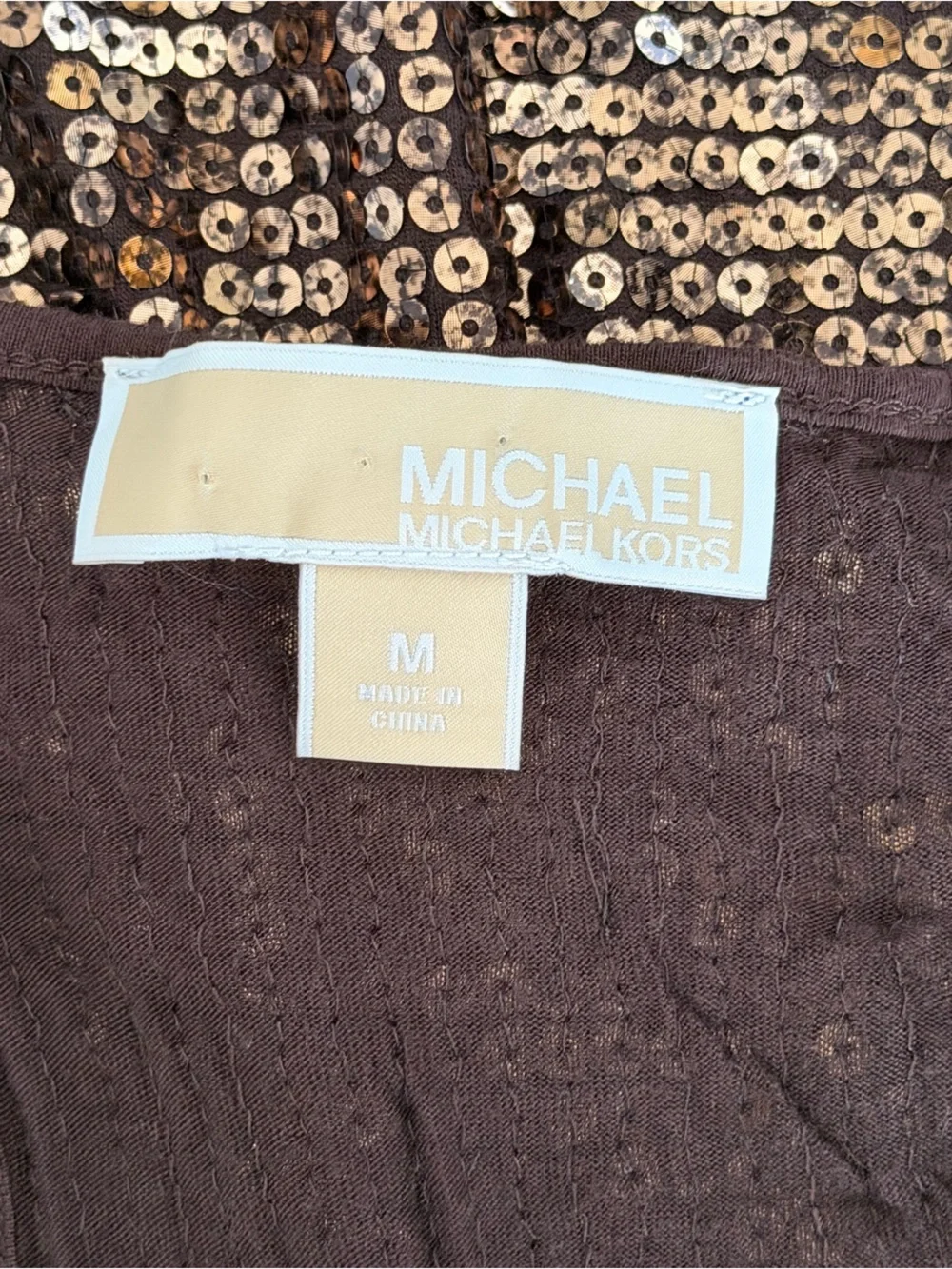 Michael Kors Brown Sequin Scoop Neck Mini Dress